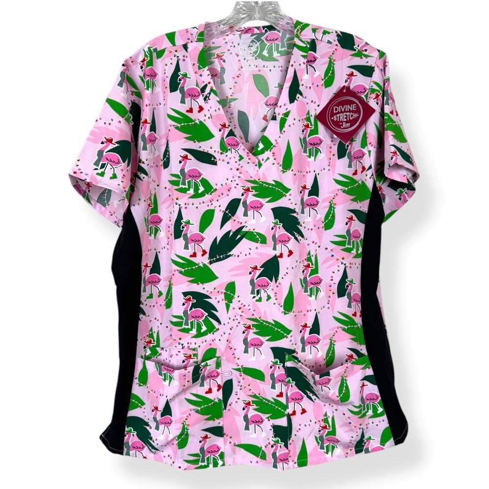 Divine Stretch by JDM Womens Pink Short Sleeve V Neck Scrub Top‎ Size XL NWT